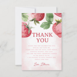 Cute roze aardbei bedankkaart