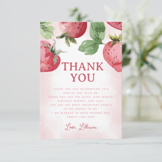 Cute roze aardbei bedankkaart (Staand voorkant)