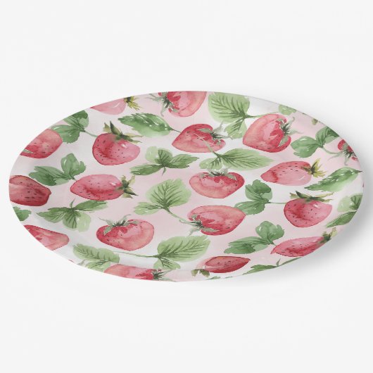 Cute roze aardbei papieren bordje (Gekanteld)