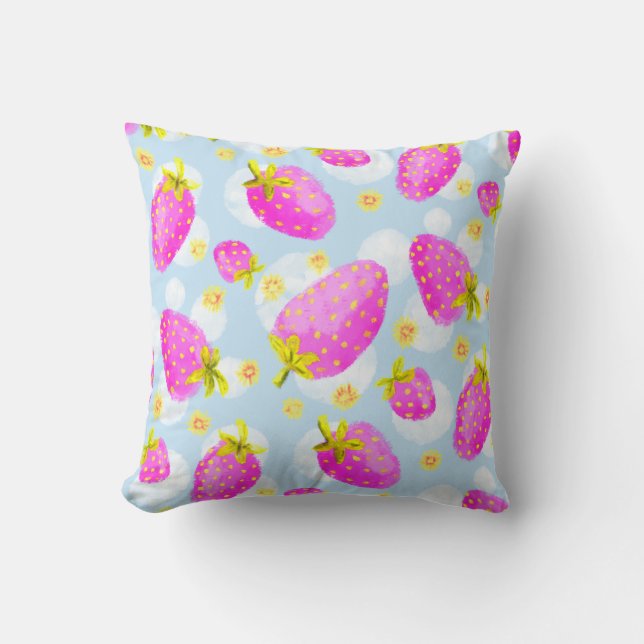 Cute Roze Aardbei Worp Worp Kussen (Voorkant)