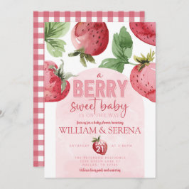 Cute roze aardbery Berry Sweet Baby shower Kaart