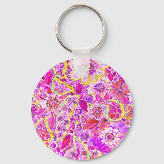 Cute roze abstracte bloemen sleutelhanger (Voorkant)