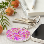 Cute roze abstracte bloemen sleutelhanger (Voorkant Rechts)