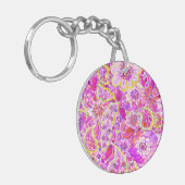 Cute roze abstracte bloemen sleutelhanger (Voorkant Links)