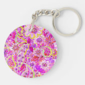 Cute roze abstracte bloemen sleutelhanger (Achterkant)