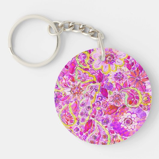Cute roze abstracte bloemen sleutelhanger (Voorkant)