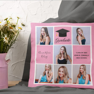 Cute Roze Afstudeerfoto Collage van eindexamenstud Kussen