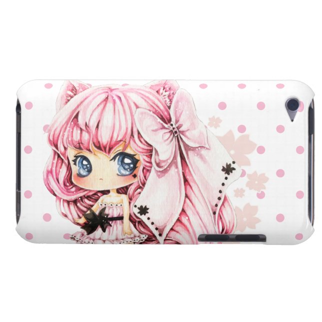 Cute roze anime chibi girl iPod touch hoesje (Achterkant Horizontaal)