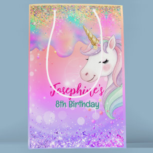 Cute roze aqua eenhoorn verjaardag medium cadeauzakje