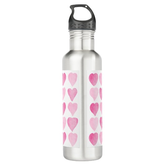 Cute Roze Aquarel Harten RVS Waterfles  (Achterkant)