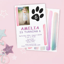 Cute Roze Aquarel Kinderen Foto Verjaardagsfeestje Kaart