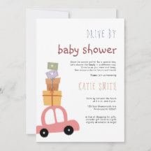 Cute roze auto met Gifts Drive by Baby shower