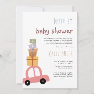 Cute roze auto met Gifts Drive by Baby shower Kaart