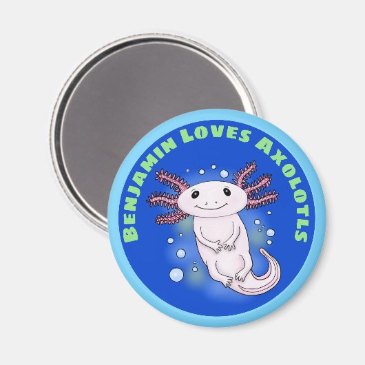 Cute roze axolotl met blauwe luchtbelletjes cartoo magneet (Voorkant / Achterkant)