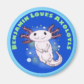 Cute roze axolotl met blauwe luchtbelletjes cartoo magneet (Voorkant)