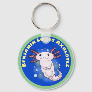 Cute roze axolotl on blue bubbles pet cartoon sleutelhanger