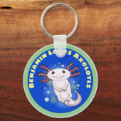 Cute roze axolotl on blue bubbles pet cartoon sleutelhanger (Voorkant)