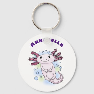 Cute roze axolotl on blue bubbles pet cartoon sleutelhanger