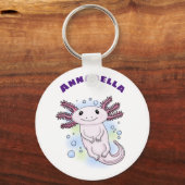 Cute roze axolotl on blue bubbles pet cartoon sleutelhanger (Voorkant)