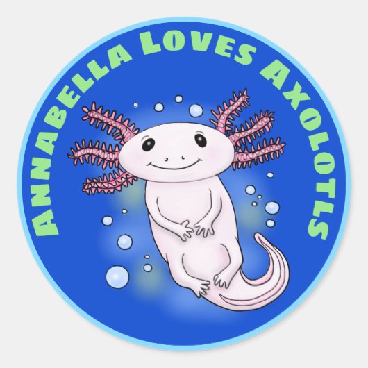 Cute roze axolotl pet cartoon ronde sticker (Voorkant)