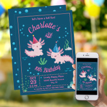 Cute Roze Axolotl Verjaardagsfeest Onder de Zee