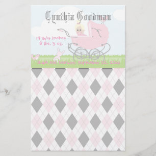 Cute  roze Baby Girl Carriage Briefpapier