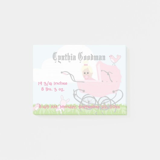 Cute roze Baby Girl Carriage Post-it® Notes (Voorkant)