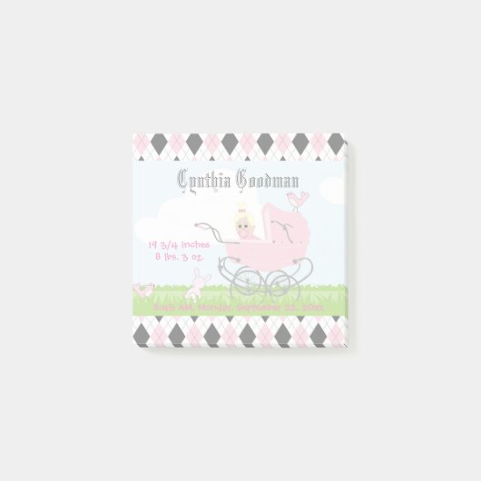 Cute  roze Baby Girl Carriage Post-it® Notes (Voorkant)