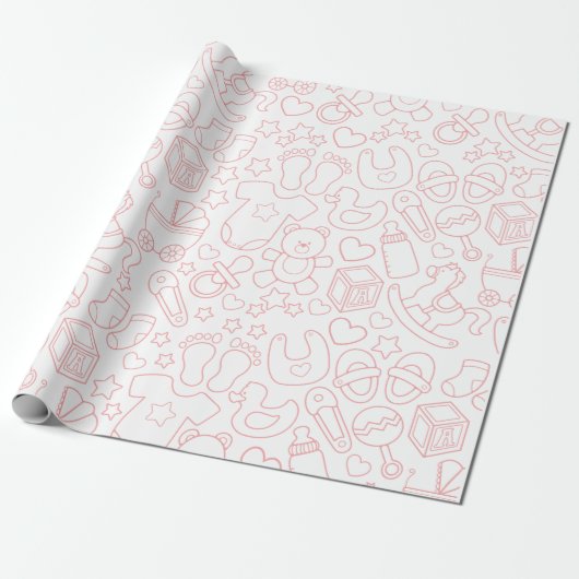 Cute roze Baby Item Patroon Cadeaupapier (Uitgerold)