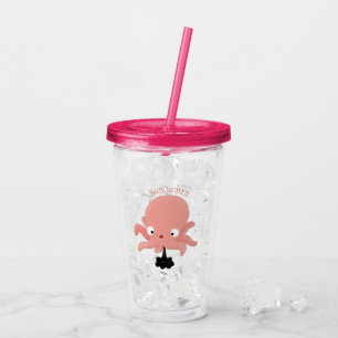 Cute roze baby octopus cartoon humor acryl drinkbeker