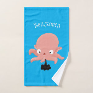 Cute roze baby octopus cartoon humor bad handdoek