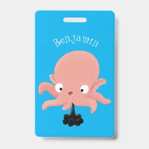 Cute roze baby octopus cartoon humor badge