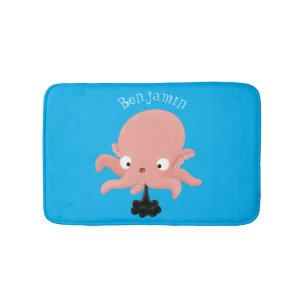 Cute roze baby octopus cartoon humor badmat