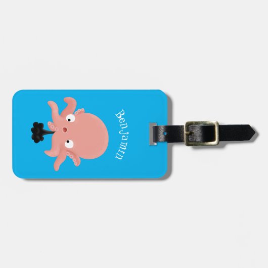 Cute roze baby octopus cartoon humor bagagelabel (Voorkant horizontaal)