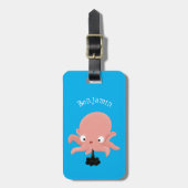 Cute roze baby octopus cartoon humor bagagelabel (Voorkant verticaal)