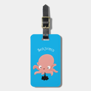 Cute roze baby octopus cartoon humor bagagelabel