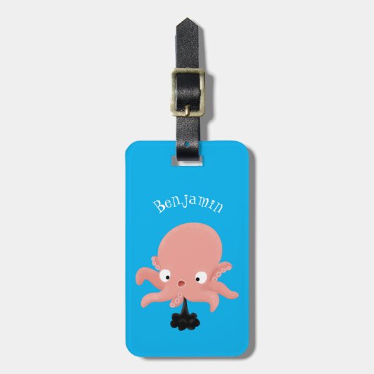 Cute roze baby octopus cartoon humor bagagelabel (Voorkant verticaal)