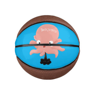 Cute roze baby octopus cartoon humor basketbal