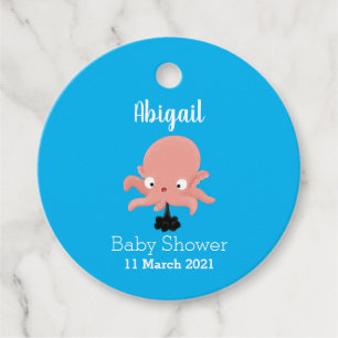 Cute roze baby octopus cartoon humor bedankjes labels