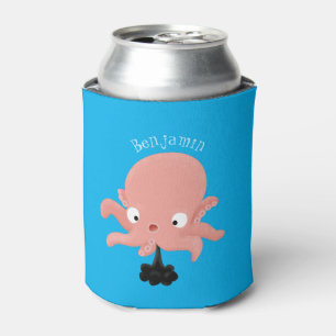 Cute roze baby octopus cartoon humor blikjeskoeler