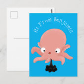 Cute roze baby octopus cartoon humor briefkaart (Voorkant / Achterkant)