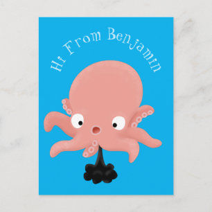 Cute roze baby octopus cartoon humor briefkaart