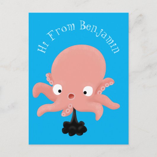 Cute roze baby octopus cartoon humor briefkaart (Voorkant)