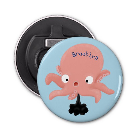 Cute roze baby octopus cartoon humor button flesopener (Voorkant)