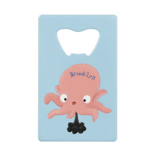 Cute roze baby octopus cartoon humor creditkaart flessenopener