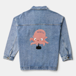 Cute roze baby octopus cartoon humor denim jacket
