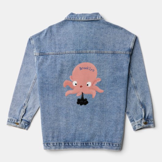 Cute roze baby octopus cartoon humor denim jacket (Achterkant)