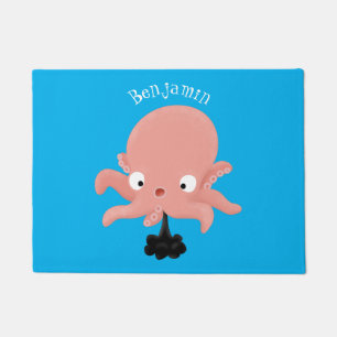 Cute roze baby octopus cartoon humor deurmat