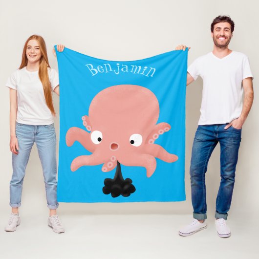 Cute roze baby octopus cartoon humor fleece deken (In situ)