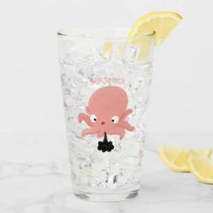 Cute roze baby octopus cartoon humor glas